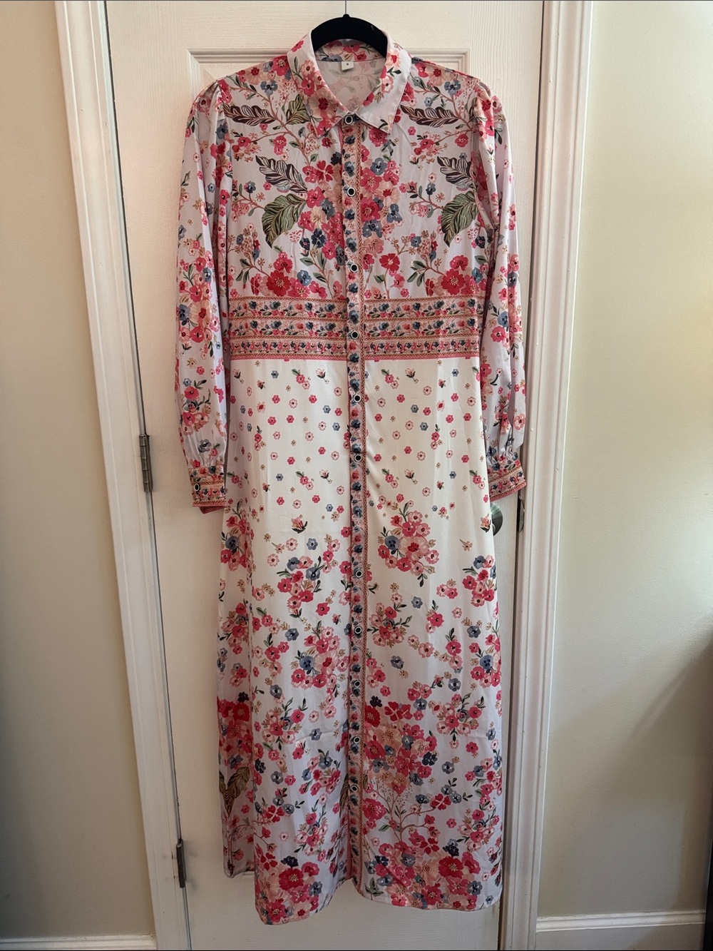 Floral Maxi Button Front Long Sleeve Collared Dress Size Small